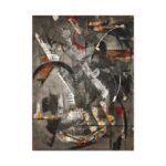 Abstract Painting - Titled Paris, the main colors used are grey, white, black and red. Portrait Orientation.
