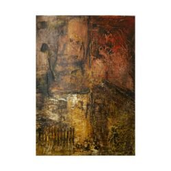 Abstract Painting - Titled Amsterdam, a visually textured background with earthy tones like brown, bronze, yellow and red. Portrait Orientation.