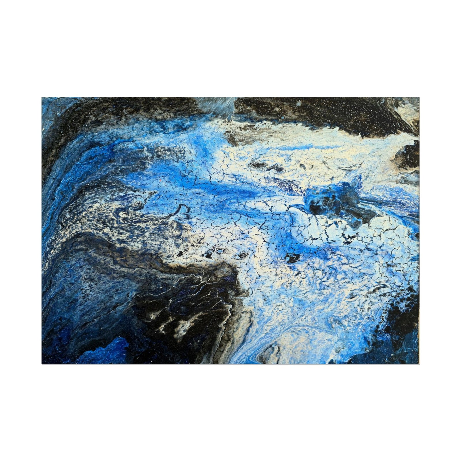 Abstract Painting - Titled Rome, used a "Pouring" technique, with red, black and blue as the base colors. Landscape Orientation.