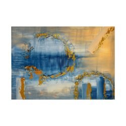 Abstract Painting - Titled Venice, the main color used is Blue with Yellow-Gold accents. Landscape Orientation.
