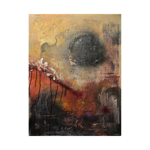 Abstract canvas wall art with Bordeaux red line and autumn light, perfect for elegant and sophisticated home decor