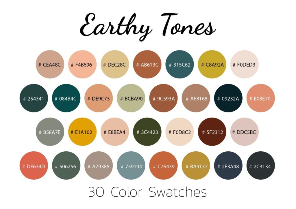 color palette of 30 earthy tones