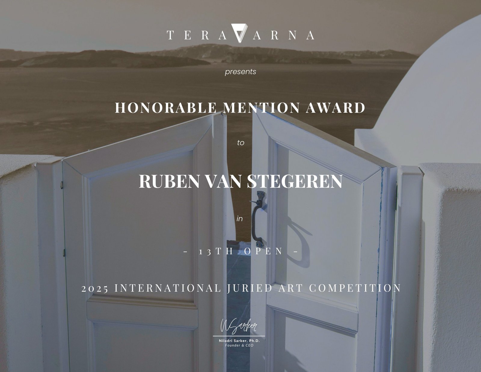 Teravarna - Honorable Mention Award for Ruben van Stegeren at the 13th open, 2025 international juried art competition