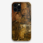 Eco-friendly phone case for Apple iPhone and Samsung Galaxy on a white background featuring the artwork “Amsterdam”, an earthy colored abstract artwork.