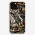 Eco-friendly phone case for Apple iPhone and Samsung Galaxy on a white background featuring the artwork “Paris”, a dark grey abstract artwork.