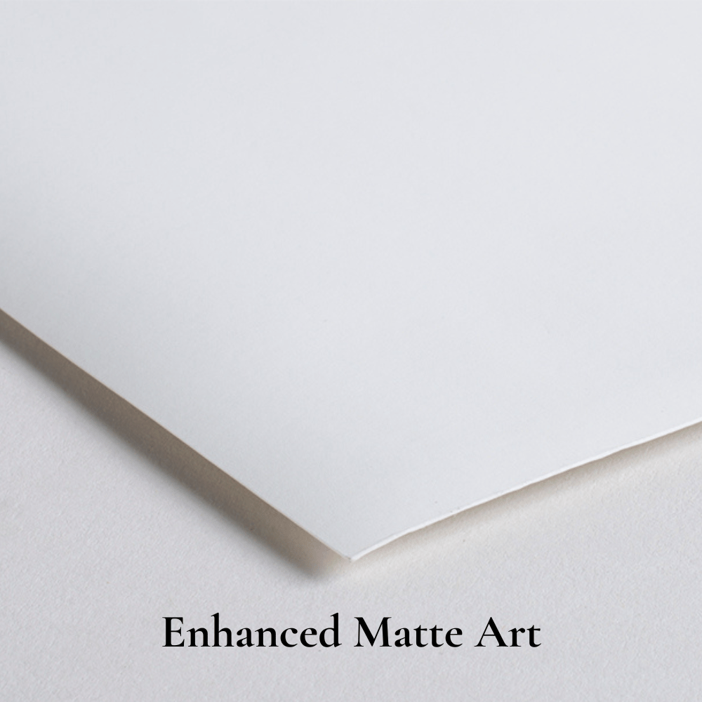 Close-up of Enhanced Matte Art fine art paper with a smooth, clean matte surface and natural white colour.