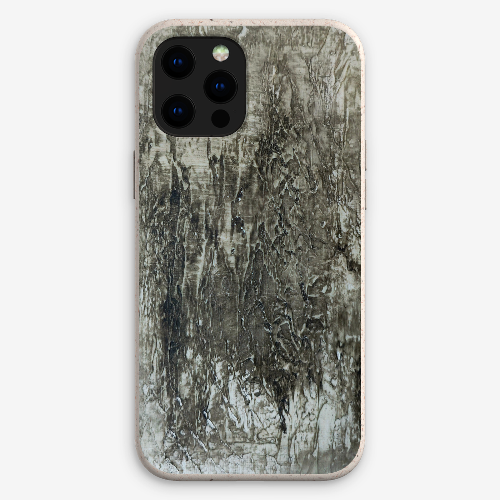 Eco-friendly phone case for Apple iPhone and Samsung Galaxy on a white background featuring the artwork “Berlin”, a grey monochromatic abstract piece.