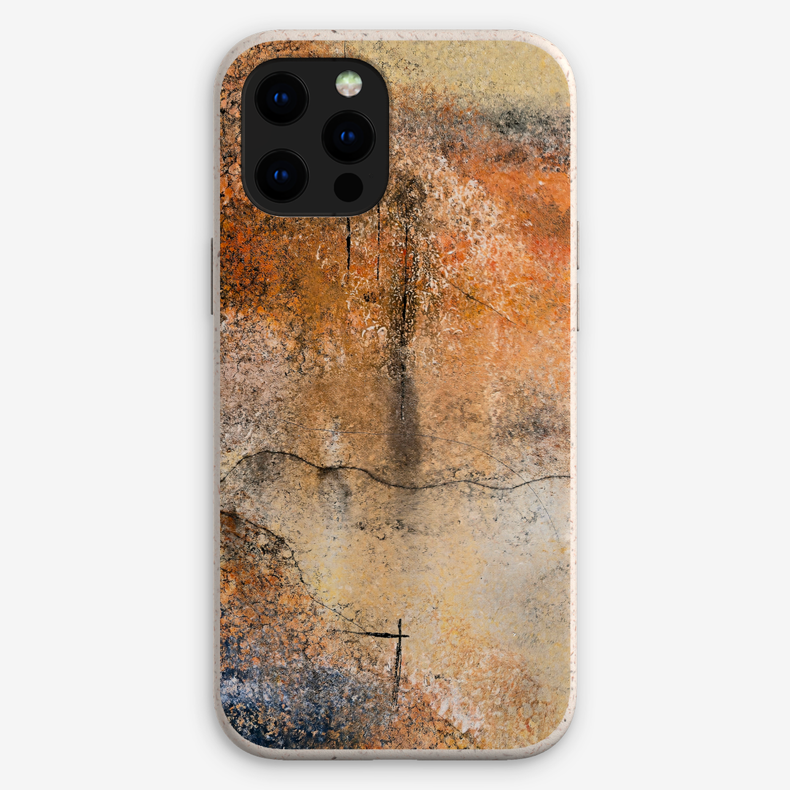 Eco-friendly phone case for Apple iPhone and Samsung Galaxy on a white background featuring the artwork “Dusk till Dawn”, an abstract piece with sunset colors.