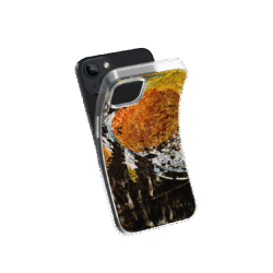 Front view of a flexible phone case for Samsung Galaxy and Apple iPhone featuring the artwork “Antwerp”, a blue and black abstract piece.