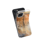 Front view of a flexible phone case for Samsung Galaxy and Apple iPhone featuring the artwork “Dusk till Dawn”, an abstract piece with sunset colors.