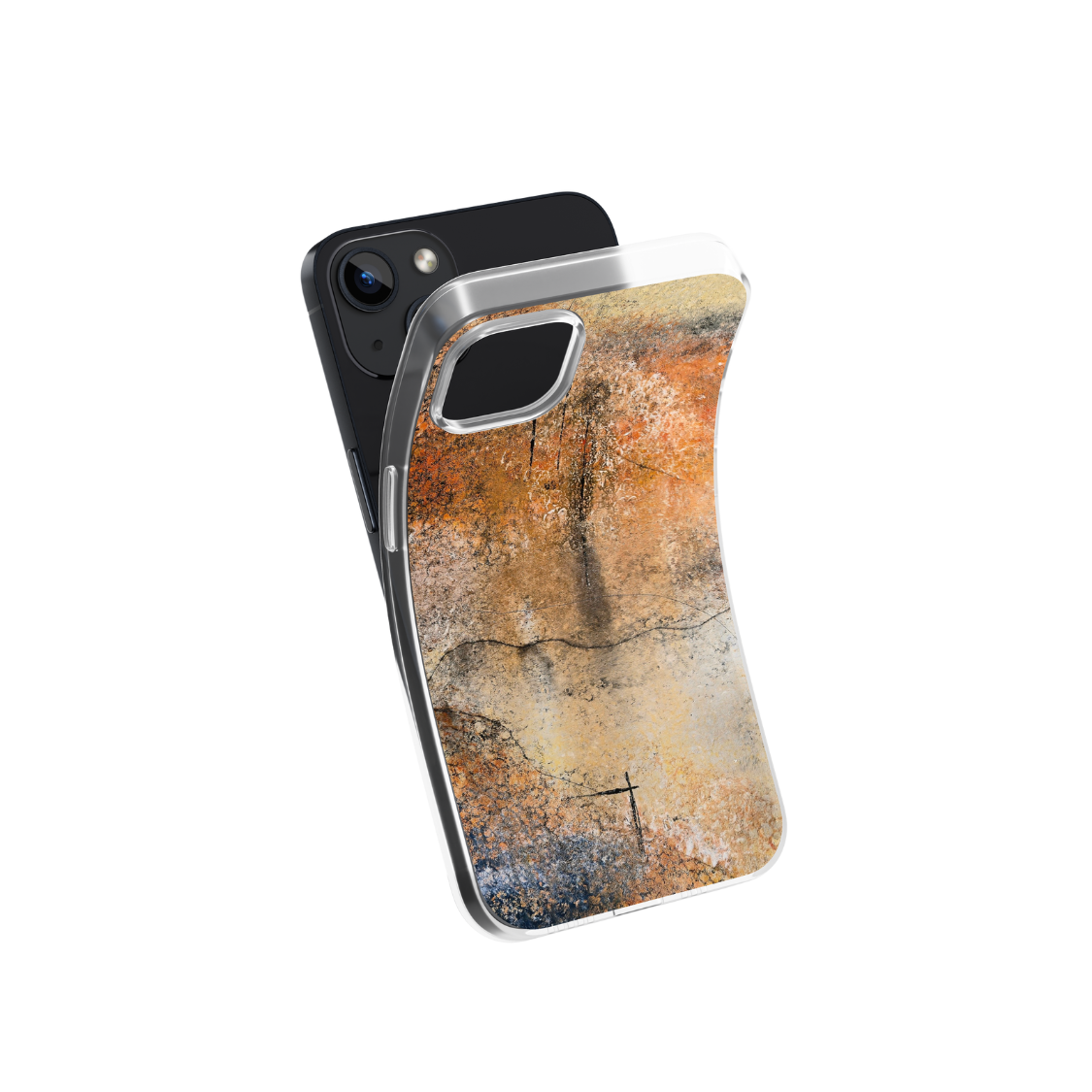 Front view of a flexible phone case for Samsung Galaxy and Apple iPhone featuring the artwork “Dusk till Dawn”, an abstract piece with sunset colors.