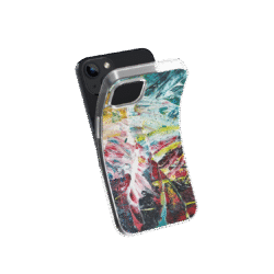 Front view of a flexible phone case for Samsung Galaxy and Apple iPhone featuring the artwork “Haarlem”, a colorful, expressive abstract piece.