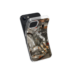 Front view of a flexible phone case for Samsung Galaxy and Apple iPhone featuring the artwork “Paris”, a dark grey abstract artwork.